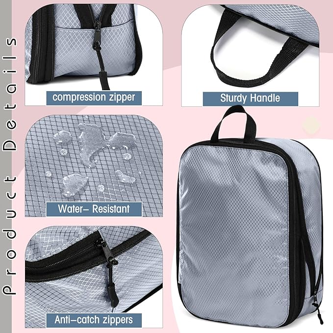 5 Pack Compression Packing Cubes for Travel Space Saving Cubes Luggage Organizer for Suitcase(Morandi,S)