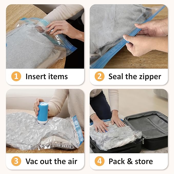 Cozy Essential Travel Vacuum Storage Bags with Rechargeable Cordless USB Pump, Space Saver Bags for Luggage, Suitcase, Carry-
