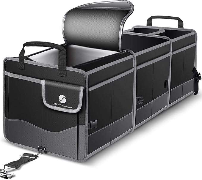 Trunk Organizer with Cooler, Collapsible Trunk Storage Container with Non Slip Bottom Strips, Large Multi-Compartment Waterproo