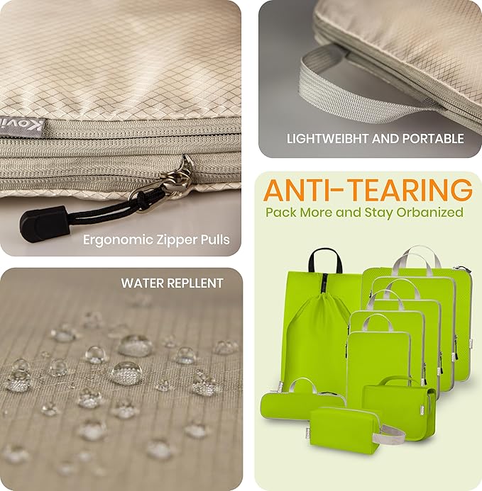 Compression Packing Cubes for Travel, Set of 10 Expandable Luggage Organizers with Shoe Bag, Lightweight Water-Resistant Suit