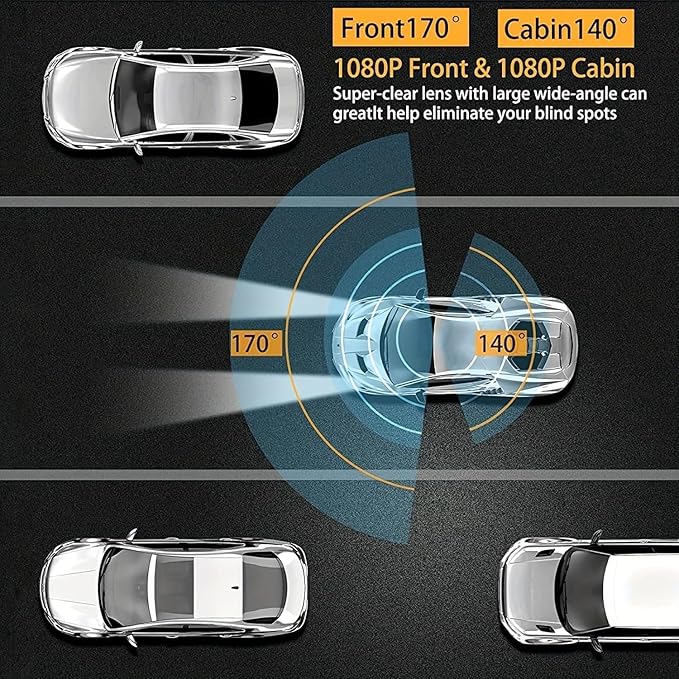 1080P Dash Camera Front and Inside,Dashcams for Cars with IR Night Vision Loop Recording G-Sensor 24Hr Parking (1080 P Front 