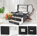 Dajasan Jewelry Organizer Box, Large Jewelry Boxes for Women Girls, Space-Saving 4 Layers Jewelry Storage Case with Drawer, M