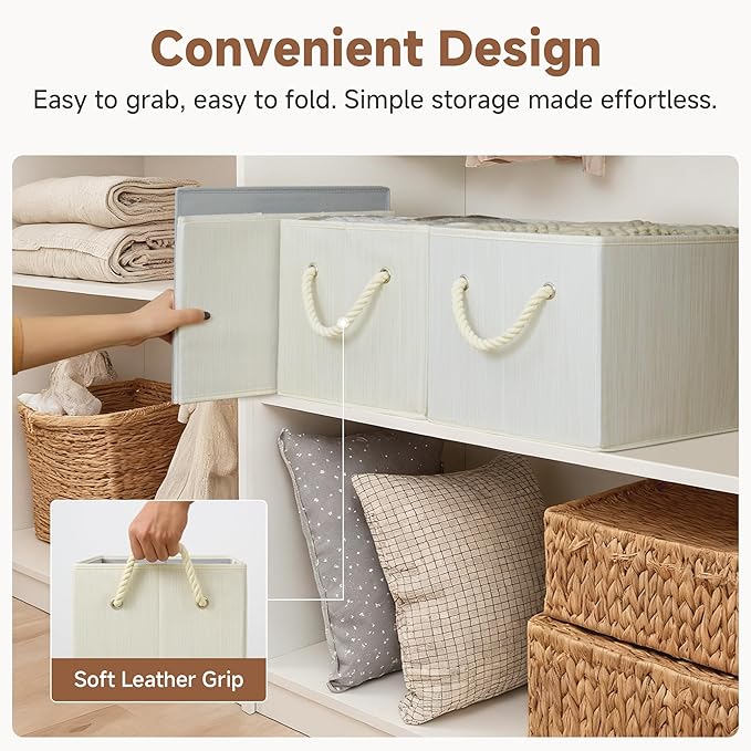 StorageWorks Collapsible Storage Bins, Closet Organizer Bins for Clothes, Fabric Shelf Baskets and Storage, Beige, White & Iv