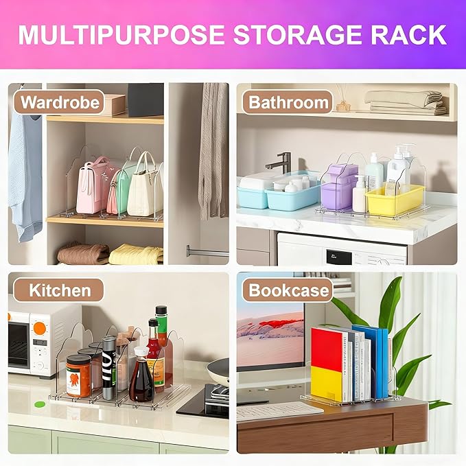 ANTOWIN 2 Pack Purse Organizers for Closet, Clear Adjustable Shelf Divider, Handbag Separators Storage Organizer, Shelf Divid