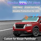 Sun Shade Sunshade for Nissan Pathfinder 2022-2025 2026 Windshield Cover 4-Layers Sun Shield 250T Silver Sun Visor Foldable Window Shade Blocks UV Rays Cooler Car Accessories