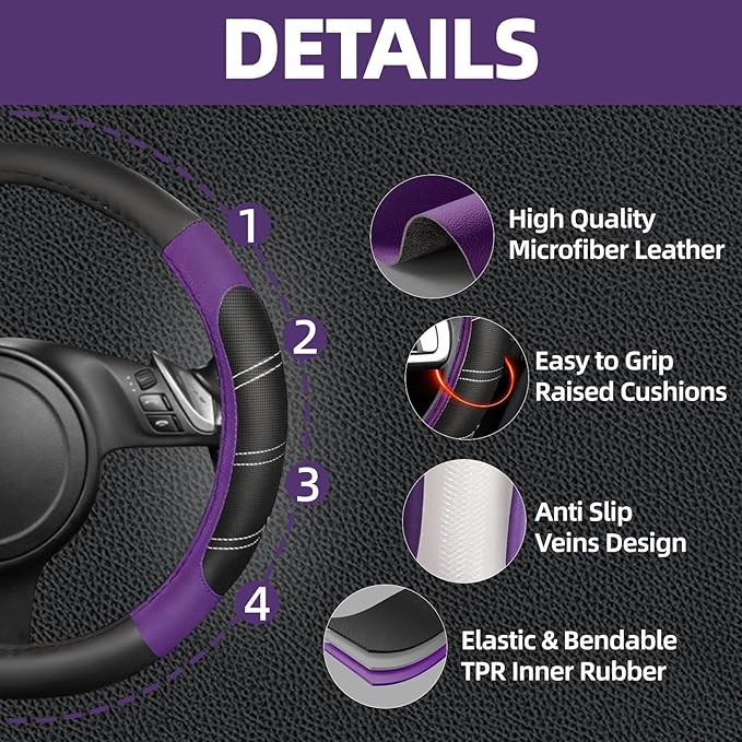 NBTEPEM Customized Auto Car Steering Wheel Cover for Honda Accord, Civic, CR-V, HR-V, Pilot, Microfiber Leather Sport Steerin