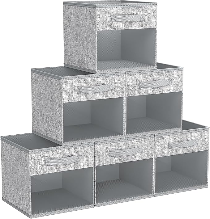 DIMJ Collapsible Storage Cubes, 6 Packs Cube Storage Bins with Window, Fabric Storage Baskets for Shelves, Closet Storage Box