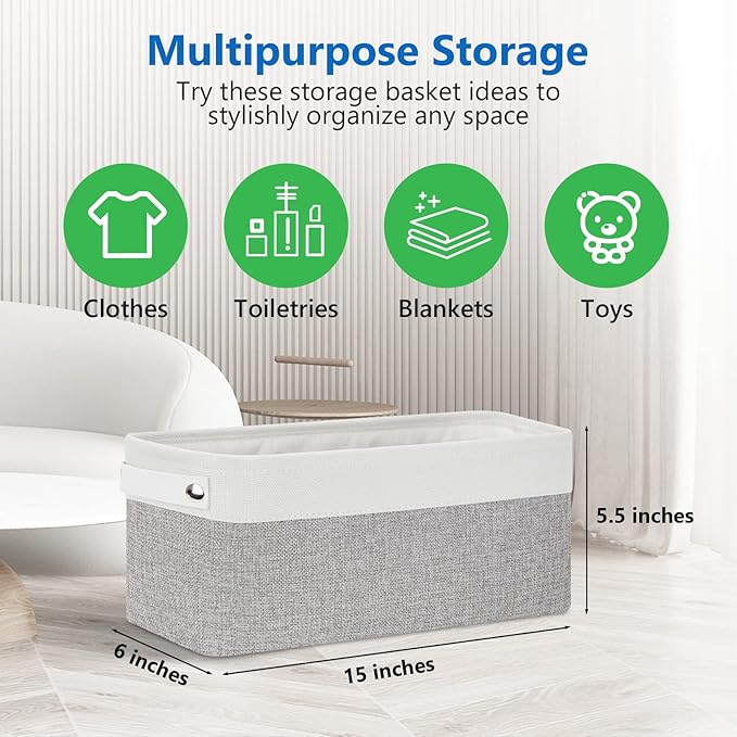 Bidtakay Small Bins for Organization Fabric Baskets for Toilet Paper Storage [4-Pack] Collapsible Narrow Baskets for Towels S