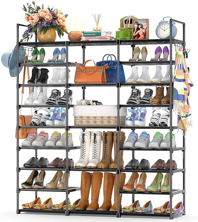 Kottwca 9-Tier Metal Shoe Rack Organizer for 50-55 Pairs - Space Saving Shoe Storage Shelf for Entryway, Closet, Bedroom, Hal
