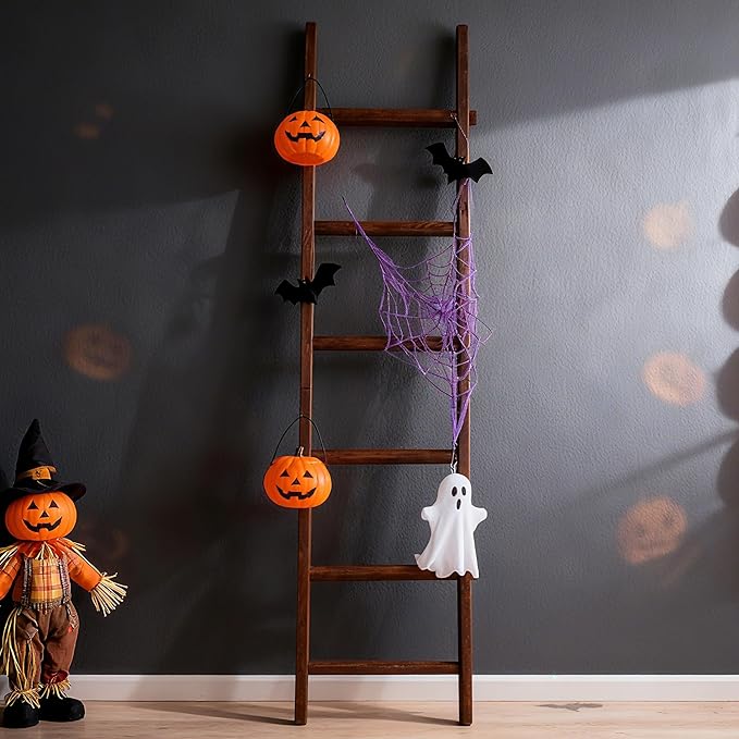 Blanket Ladder Pre Assembled 76in Wooden Ladder Shelf Living Room Bathroom Bedroom Decorative Wall Leaning Farmhouse Quilt Di