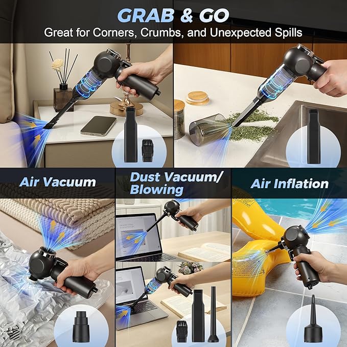 Handheld Car Vacuum Cleaner, 6 in 1 Multi-function Cordless Small Vacuum, 17000PA Adjustable Portable with Brushless Motor fo