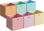 SONGMICS Storage Cubes, Set of 6 Odorless Foldable Storage Boxes, 13 x 13 x 13 Inches, Closet Organizers for Shelf, Rainbow S