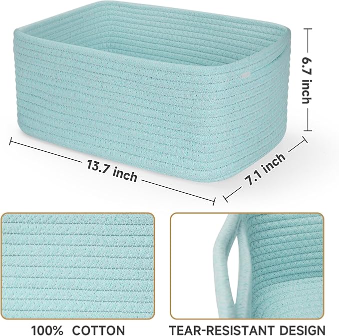 3-Pack Storage Baskets for Organizing | Woven Shelf Toy Basket | Rope Baskets for Gifts Empty | Closet Organizer Bins with Ha