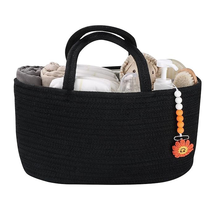 Baby Diaper Caddy Organizer for Girl Boy Cotton Rope Nursery Storage Bin Basket Portable Holder Tote Bag for Changing Table C
