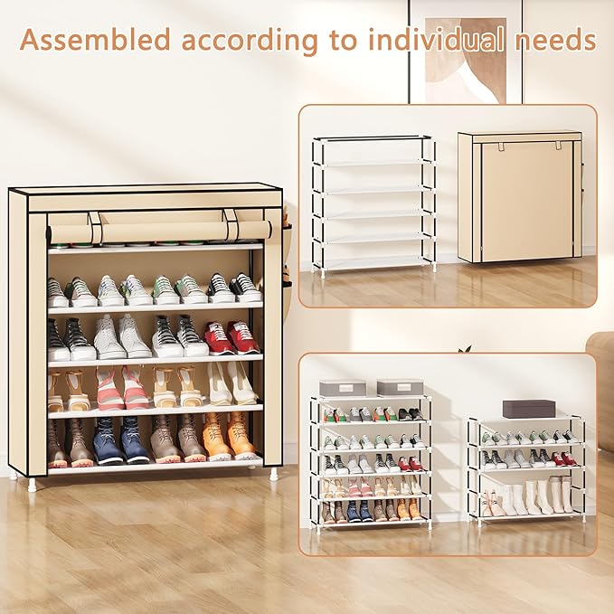 Laiensia 5-Tier Vertical Shoe Rack Organizer, Space Saving Shoe Storage Organizer, Non-Woven Cover Shoe Shelf Holds 20-25Pair