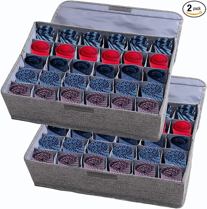 AARAINBOW 2 Packs Underwear Socks Ties Storage Organizer with Lids Foldable Closet Drawer Organizer 60 Cells, Fabric Wardrobe