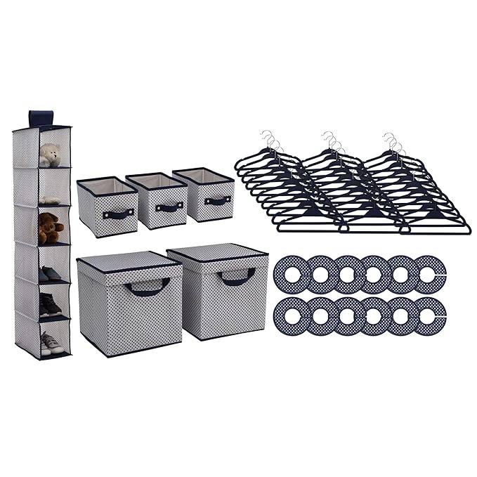 Delta Children Nursery Storage 48 Piece Set - Easy Storage/Organization Solution - Keeps Bedroom, Nursery & Closet Clean, Nav