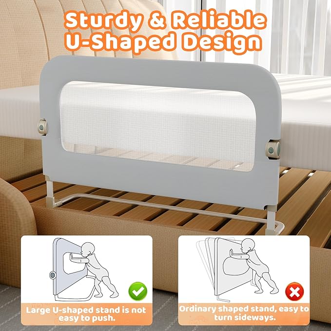 omzer Large Bed Guard Rail for Toddlers - 59inch Foldable & Adjustable Heights Baby Bed Safety Railing - Toddler Long Bed Rai