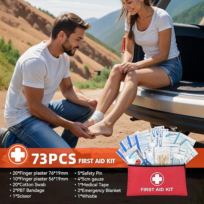 Car Emergency Kit with Portable Air Compressor, First Aid Kit, Jumper Cables, Roadside Safety Emergency Tool Kit for Women, M