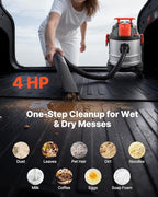 VEVOR Shop Vac, 5.8 Gallon Wet Dry Shop Vacuum, 4 Peak HP with One-Button Self-Cleaning, Dual-Filter, 900W Input Power, 1.25i