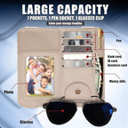 Visor Organizer, Apricot Sunglass Holder For Car, Sunvisor Organizers with Multiple Pockets and Picture Frame, Essential Car Interior Accessories for Women and Men