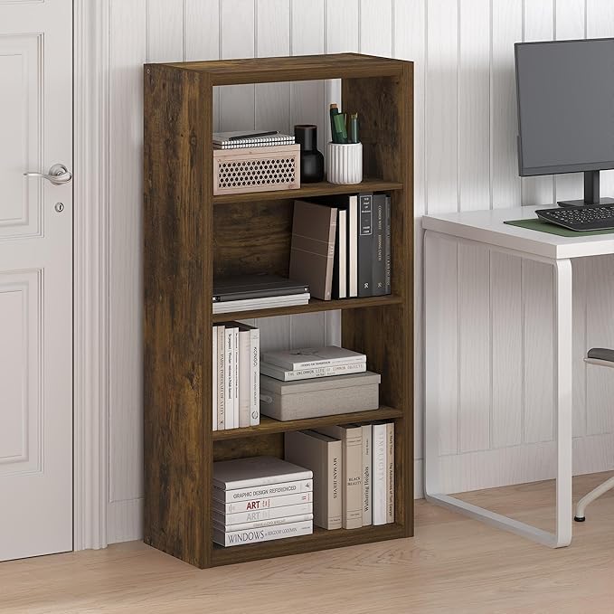 Furinno Viola Book Shelf, 4-Tier Bookshelf, Extra Thick Frame Bookcase with Open Shelf, Open Back Design, 11.3" x 23.2" x 45.