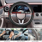 Black Car Steering Wheel Cover, Microfiber, Leather Patchwork, Universal 14.5-15 Inch Leather Anti-Slip Breathable Auto Steer