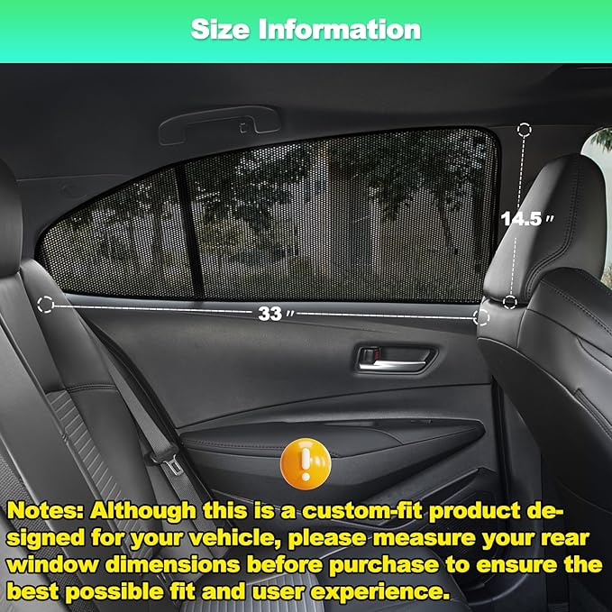 Car Window Shades for 2019-2024 Corolla Sedan (Not Fit Touring/Hatchback/Cross) - Rear Side Sun Shade for Baby, Breathable Mesh Car Privacy Covers, UV Protection & Heat Insulation (2PCS)