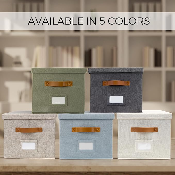 ZICOTO Decorative File Organizer Box Set of 2 - Collapsible Linen Filing Cabinets w/Handles Are Perfect to Store all Your Doc