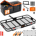 Mockins 60"x20"x6" Folding Luggage Rack for Car Hitch & 20 Cu Ft Waterproof Cargo Bag | 500 lbs Cap Steel Trailer Hitch Cargo Carrier for 2" Receivers w/License Plate Holder, Stabilizer, Net & Straps