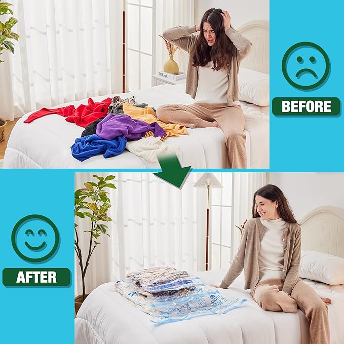 HIBAG Vacuum Storage Bags, 10 Space Saver Bags, Polyethylene (PE), Jumbo & Large Sizes, Zipper Closure, Vacuum Sealed, Ideal 