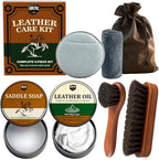 Leather Care Kit - Leather Polish, Cleaning & Conditioning Kit with 100g Saddle Soap & 100g Leather Oil, 2 Horsehair Brushes,