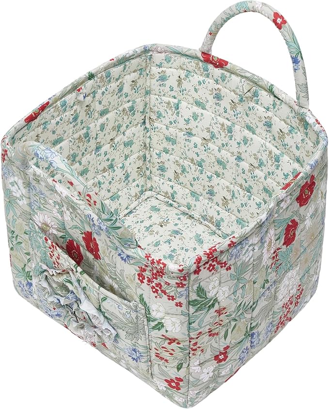 Boho Fabric Storage Basket, Large Capacity Laundry Basket, 12.2'' x 10.23'' x 10.23'' Collapsible Laundry Hamper with Easy Ca