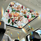 Magnolia Sunroof Stained Glass Window Film Decorative, 3D Rainbow Window Film Non-Glue Static Cling Sunroof Decal for Car Moonroof Home Glass Door Decor, 16.9" x 39.4"
