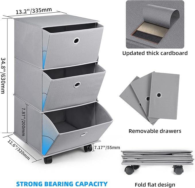 YOHOM Rolling Drawer Organizer Portable Closets Wardrobe Storage Folding Clothes Drawer Organizers for Living Room, Office, K