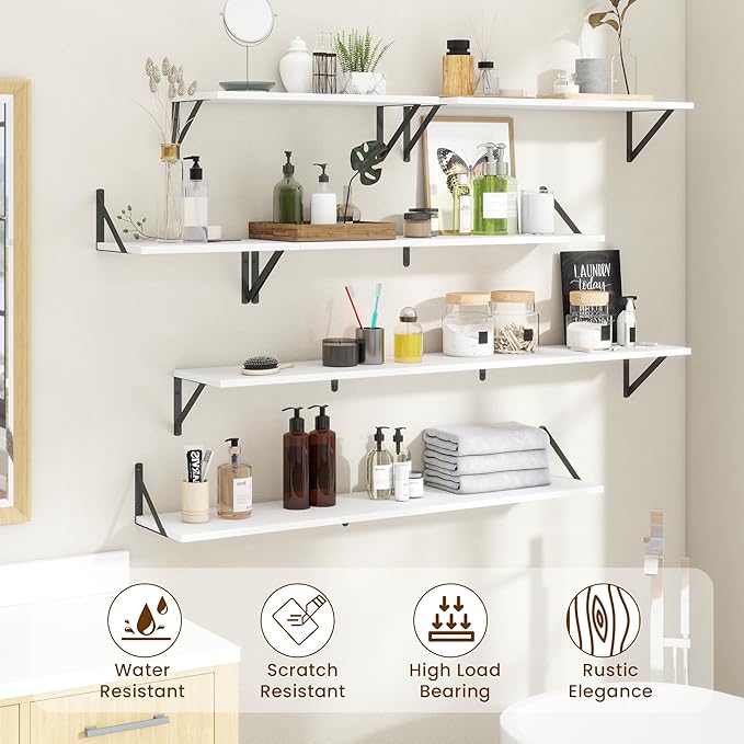 Floating Shelves for Wall,48" Wx8 D Wood Wall Shelves,Hanging Storage Floating Shelf with Metal Brackets,Wide Floating Booksh