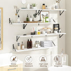 8" Deep Floating Shelves for Wall,16 inch Wood Wall Shelves Set of 2,Wide Floating Bookshelf with Sturdy Metal Brackets,Hangi