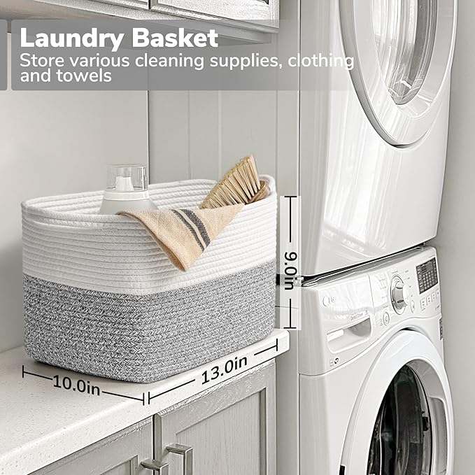 Goodpick Woven Storage Basket, Cotton Rope Baskets for Organizing, Closet Storage Bins with Handles, Small Laundry Basket for