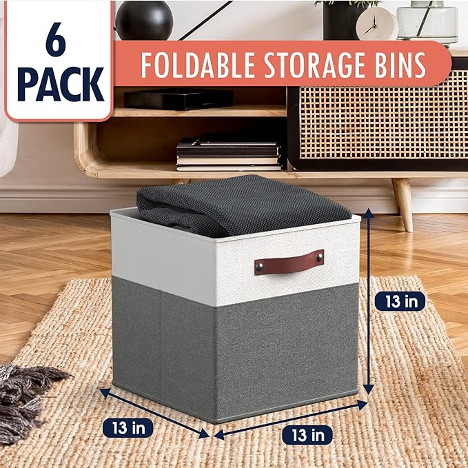 Ornavo Home 13 x 13 Storage Cube Bins, Foldable Collapsible Fabric Storage Bins Box Linen Shelf Basket Cube Organizer for Clo