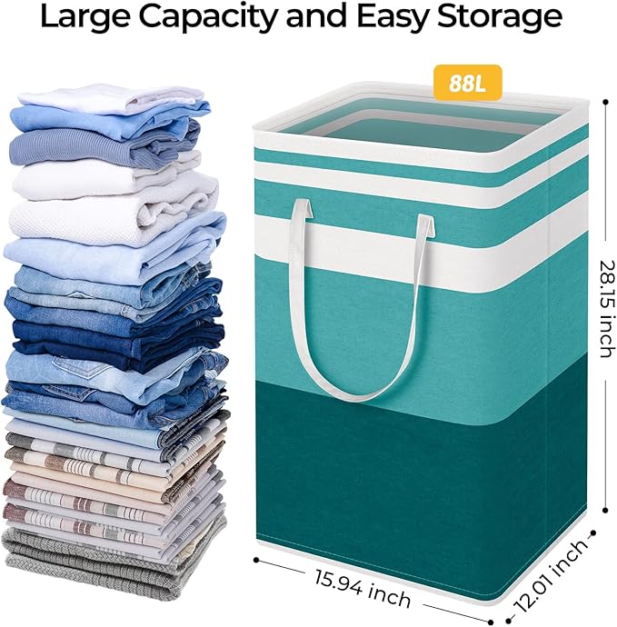 HomeHacks 2-Pack Large Laundry Basket, Waterproof, Freestanding Laundry Hamper, Collapsible Tall Clothes Hamper with Extended