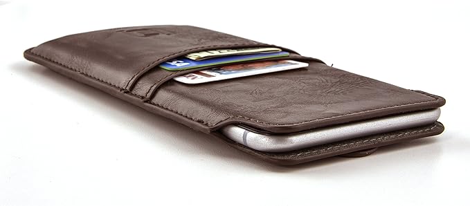 Dockem Provincial Wallet Sleeve for iPhone 11-15 Pro Max, 14-16 Plus, XS Max, 6-8 Plus (6.5/6.7 inch) – Vintage Vegan Leather Pouch Cover with 2 Card Holder Slots [Brown]