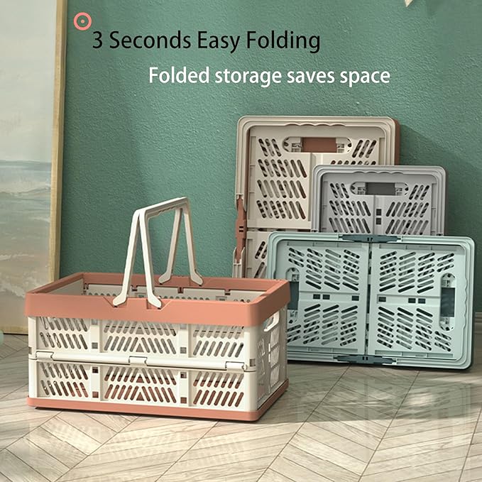 Collapsible Plastic Storage Crate - 20L Folding Organizer Basket Portable Stacking Storage Crate Bin with Handle, for Camping