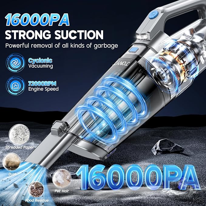 JONYJ Handheld Vacuum Cordless, 16000PA Strong Suction Hand Held Car Vacuum Cleaner, Portable Hand Vacuum Rechargeable with M