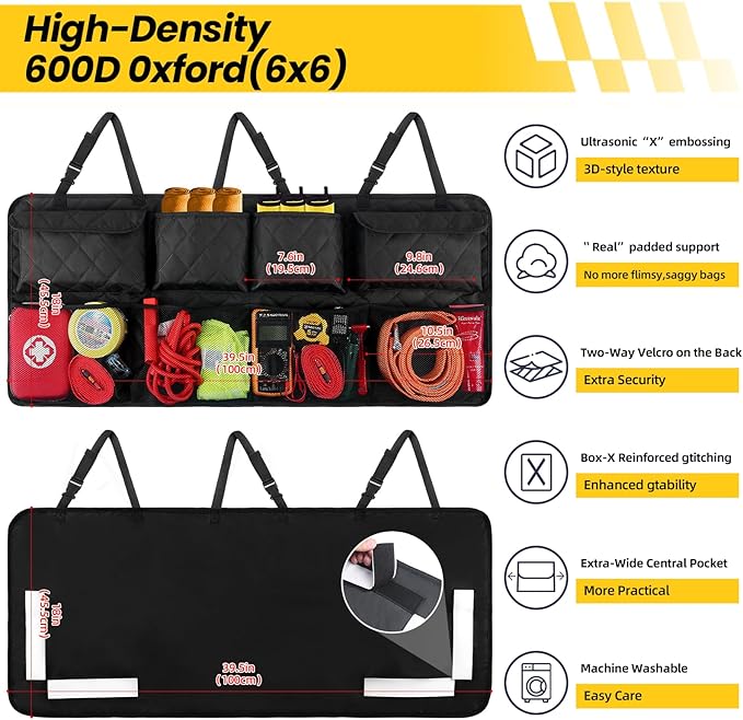 Car Trunk Hanging Organizer 3D Textured Ripple Design, Cotton-Padded Farewell to Collapse, Reinforced Stitching, Extra-Wide P