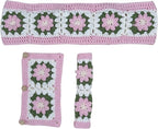 Handmade Crochet Pink and Green Cute Flower Steering Wheel Covers Universal 14-15 inch for Women and Men,New Car Gift,Handmade Gift,Gift for her
