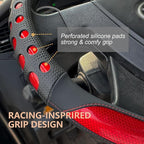 PINCTROT XL Size 17.5-18 in Race Grip Steering Wheel Cover for Semi Truck, Fits RV, Big Rig Trucker, 18 Wheeler and Classic Cars, Anti-Slip Silicone Perforated Design 17.5-18 Inch (Racing Red)