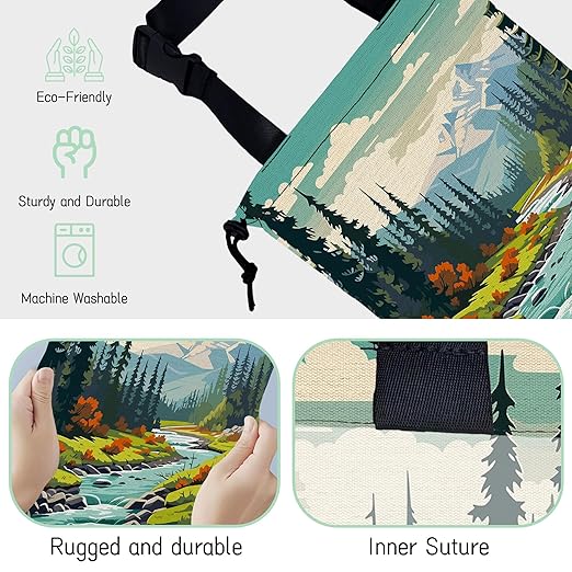 Mountain Landscape Car Garbage Bag,Forest River Waterproof Small Car Trash Bag Hanging Back of Seat,Drawstring Hanging Car Trash Bag with Adjustable Buckle for Car Accessories