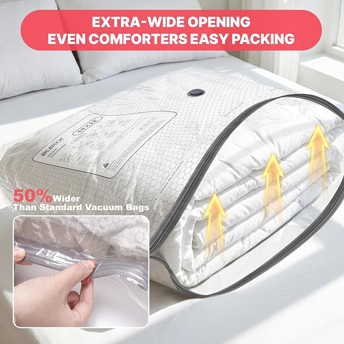 IDEATECH 8Pack Vacuum Storage Bags with Electric Pump, Jumbo Vacuum Seal Bags for Clothing, Bedding & Blankets, Heavy Duty Co
