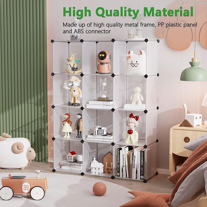 C&AHOME Cube Storage Organizer, 12-Cube Closet Cabinet Organizer, DIY Cube Shelf, Plastic Stackable Bookshelf, Modular Shelvi