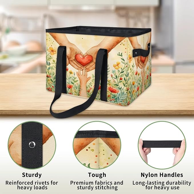 Reusable Grocery Bags Heavy Duty Shopping Bags Foldable Large Tote Bags with Long Handles & Hard Bottom